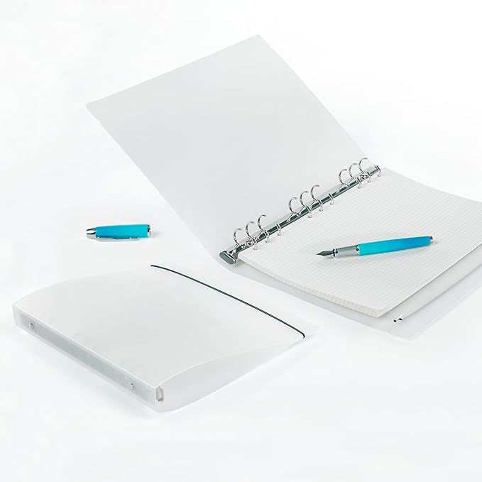 B5 9-Ring Binder Cover with Snap Button Closure, Transparent Plastic Refillable Organizer Loose Leaf Folders Notebook Shell Protector for Enhanced Document Organization (278x220mm)