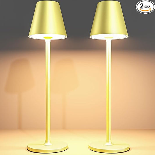 2Pack LED CordlessTable Lamp,4000mAh Rechargeable Battery Desk lamp,3 Level Brightness Night Light, Simple Design, for Couple Dinner/Coffee Table/Restaurant/Bedroom(Champagne Gold 2Pack)