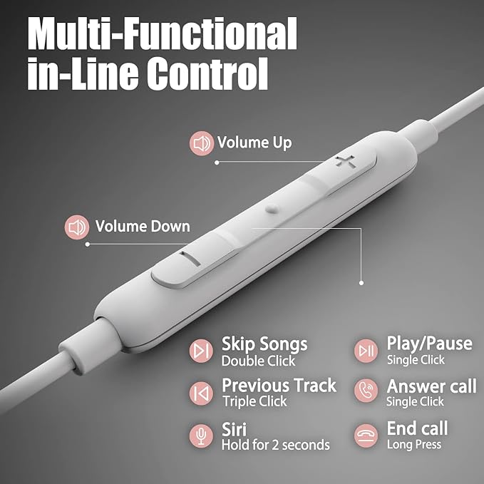 Lightning Earbuds with Ear-Hook Sports Earphones for iPhone 14/13/12/11 Pro Max/X/XS Max/XR - MFi Certified with Mic - Rose Gold