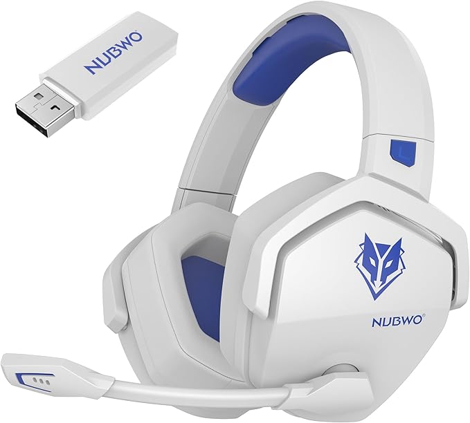 NUBWO Wireless Gaming Headset with Mic for Ps5 Ps4 PC, Zero Interference, 100-Hour Battery All-Day Play, 23ms Sync for Fortnite & Call of Duty/FPS Gamers, Triple Mode All Devices Compatible - Blue