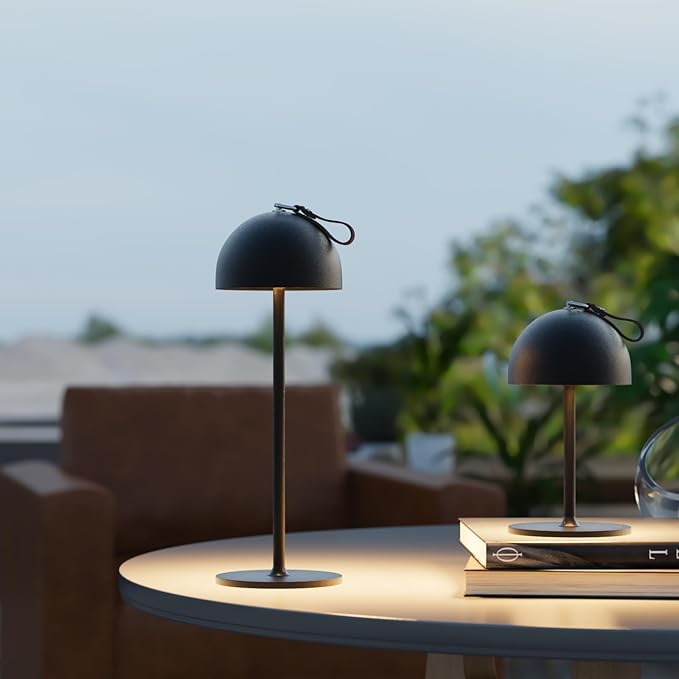 Outdoor Table Lamp,8-75 Hours Battery Powered Lights,Black Rechargeable Desk Lamp,Waterproof,Magnetic,Stepless Dimming,Adjustable Height,for Camping,Living Room,Dinner,Shower,Night Light