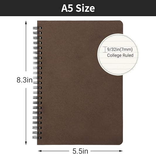 EUSOAR Spiral Ruled Notebook, A5 3packs 5.5"X8.3" 120 Pages Lined Travel Writing Notebooks Journal, Memo Notepad Sketchbook, Office Business Subject Diary Ruled Spiral Book Journal-Coffee Cover