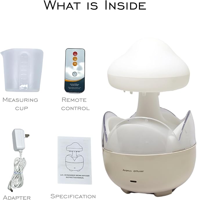 Raindrop Portable Humidifier,Cloud Essential Oil Diffuser,230ml Capacity,Remote Control,with Night Light and Waterless Auto Shut-Off,for Office Room Bedroom Livingroom