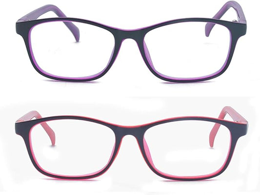 Outray 2 Pack Kids Anti Blue Light Glasses Classic Rectangle Eyewear Anti Harmful Blue Light/UV400 | Anti Glare (Purple+Red, 47)