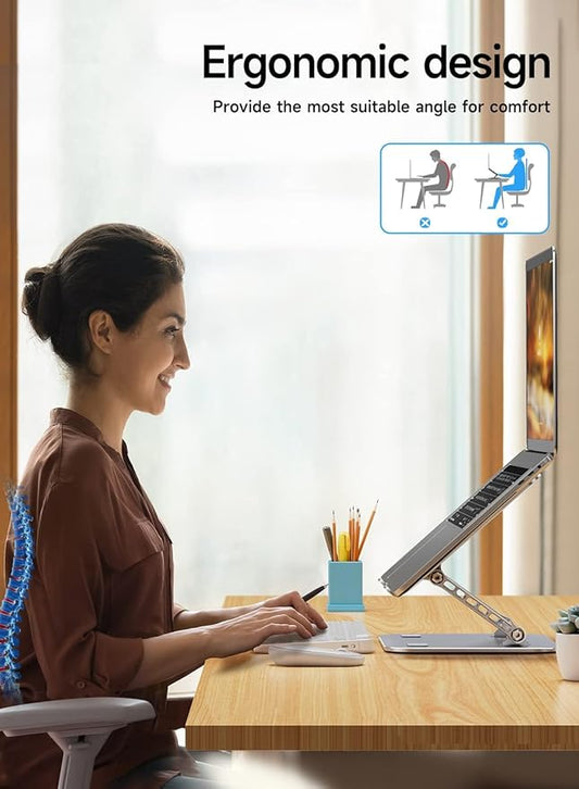 Height Adjustable Laptop Stand for Desk, Foldable & Portable Computer Stand for Laptop, Home Office Supplies Accessories for up to 16.5" Dell HP MacBook Pro, Ergonomic Tablet Holder (Silver)