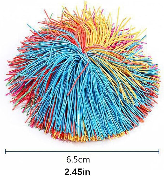 16 PCS Sensory Fidget Stringy Balls, Multicolor Soft Rubber Bouncy Stress Balls, Pull Stretch Elastic Ball Toy Rainbow Fidget Party Favors