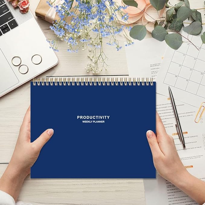 Weekly Productivity Planner - 8.5" x 11" Dashboard Desk Notepad Has 6 Focus Areas to List Tasks for Goals, Projects, Clients, Academic or Meal-Organize Your Daily Work Efficiently, 54 Weeks, Blue