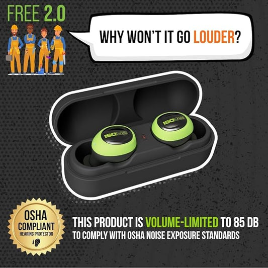 ISOtunes Free 2.0 Bluetooth Hearing Protection Earbuds - 25 dB NRR OSHA Approved Earbuds, Wireless Bluetooth Earplug Headphones for Work