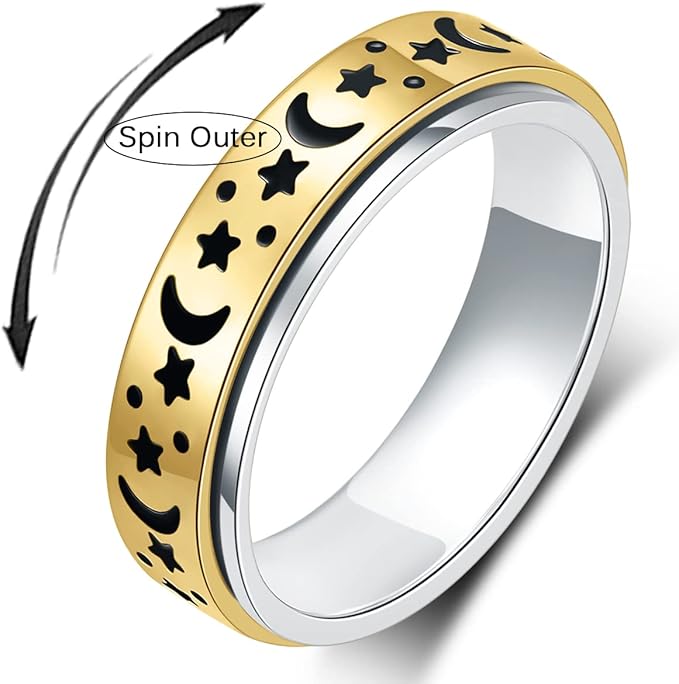 OreilleStar Anxiety Ring for Women Fidget Ring: Anxiety Relief Items Spinner Rings for Anxiety Silver Moon Star Fidget Rings for Anxiety for Women Anxiety Rings
