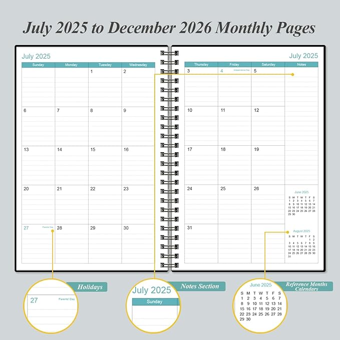 2025-2026 Planner - 18 Months Weekly & Monthly Planner from July 2025 - December 2026, Spiral Planner 2025-2026 with Elastic Closure, Inner Pocket, Medium 5.8" x 8.3", Black