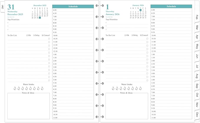 2026 Planner Refills, 11-Disc Discbound One Page Per Day, Daily & Monthly Planner Refill from January 2026 - December 2026, Letter Size, 8.5" x 11"