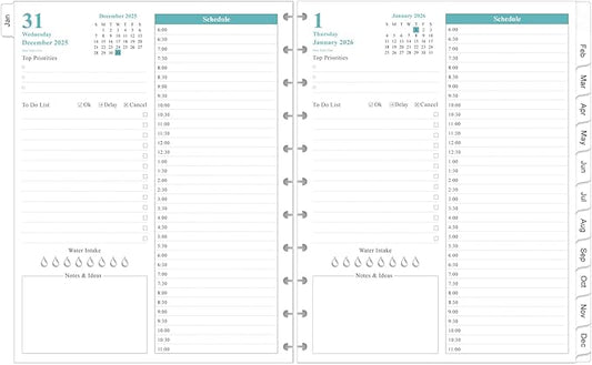 2026 Planner Refills, 11-Disc Discbound One Page Per Day, Daily & Monthly Planner Refill from January 2026 - December 2026, Letter Size, 8.5" x 11"