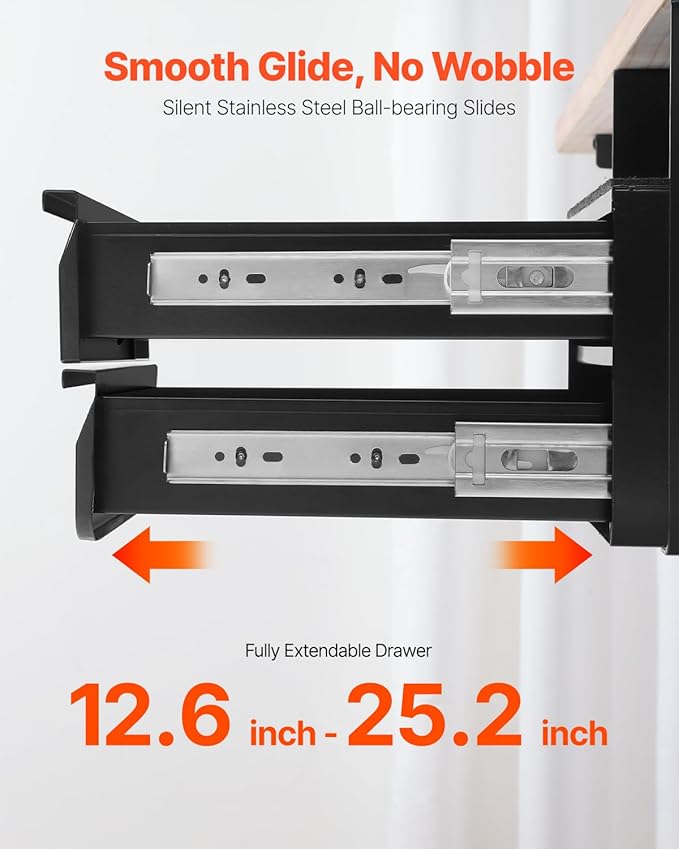 VEVOR Under Desk Double Stacked Lockable Slide Out Drawer, 13 inch Lockable Under Table Pull-out Drawer Attachment for Sit Stand Workstation, Secure Under Desk Storage Organizer, Black