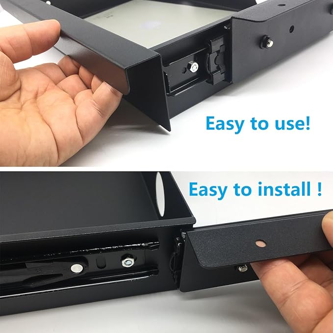 Under Desk Mounted Sliding Pull-out Drawer, W 15.3" x D 8.8" Storage Organizer for Sit Stand Workstation, Metal, Black (Medium)