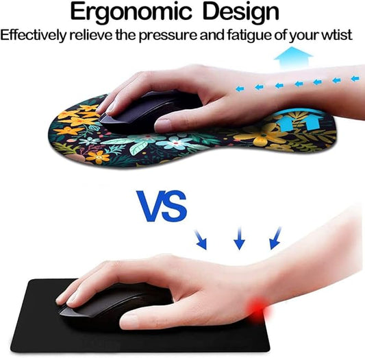 DOOKE Ergonomic Mouse Pad with Wrist Support,Mouse Pads with Non-Slip PU Base for Home Office Working Studying Easy Typing & Pain Relief Watercolor Floral
