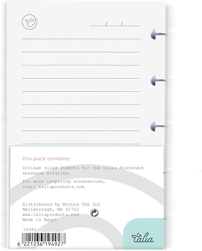 Talia Discbound Notebook Refills (College Ruled, A6 Mini (3in x 5in))