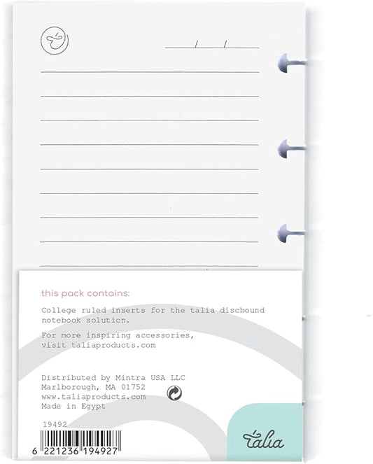 Talia Discbound Notebook Refills (College Ruled, A6 Mini (3in x 5in))