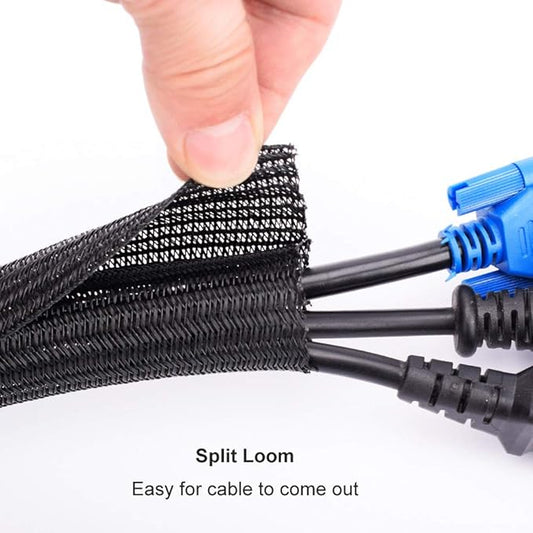ZhiYo 20ft - 1 inch Cable Sleeve, Cord Wrap Wire Protector Tubing for Pets, PC Cable Wrap, Computer Cable Management Sleeve - Black