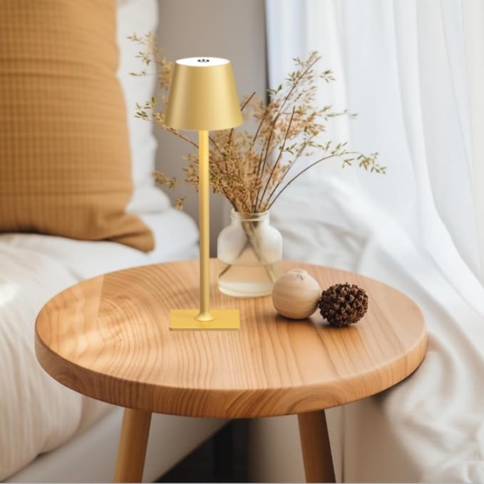 2 Pack Rechargeable Table Lamps, Gold Cordless Lamps - Battery Operated Touch Lamp, Outdoor Table Lights, Waterproof, Wireless, Portable Desk Lamp for Restaurant, Bedroom, Patio(Gold)