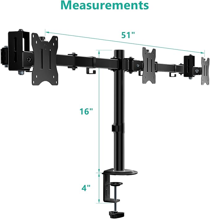 WALI Triple Monitor Mount, Heavy Duty Triple Monitors Stand for 13-27 inch Screens, Adjustable 3 Monitor Desk Mount with Swivel, Tilt, Rotation, Clamp & Grommet Base Kit (M003SN), Black