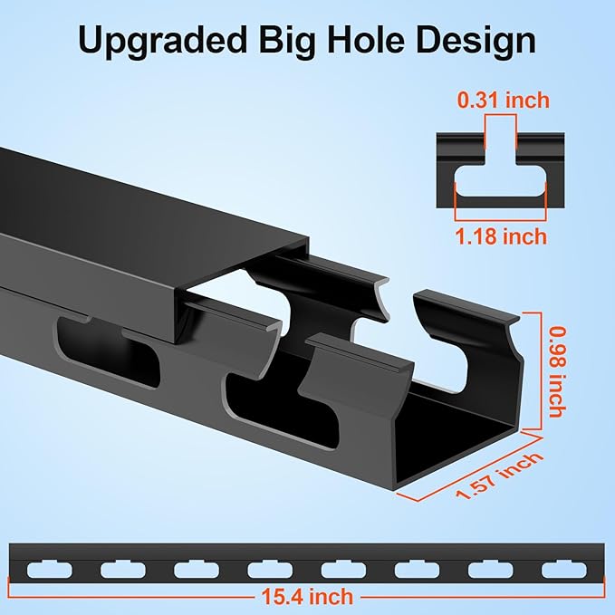 Upgraded Cable Management Under Desk with Big Hole,61(4X15.4) Inch Open Slot Cable Raceway Kit,Wire Cover and Desk Cable Organizer for Home & Office,Cord Hider Management to Hide Tv/Computer