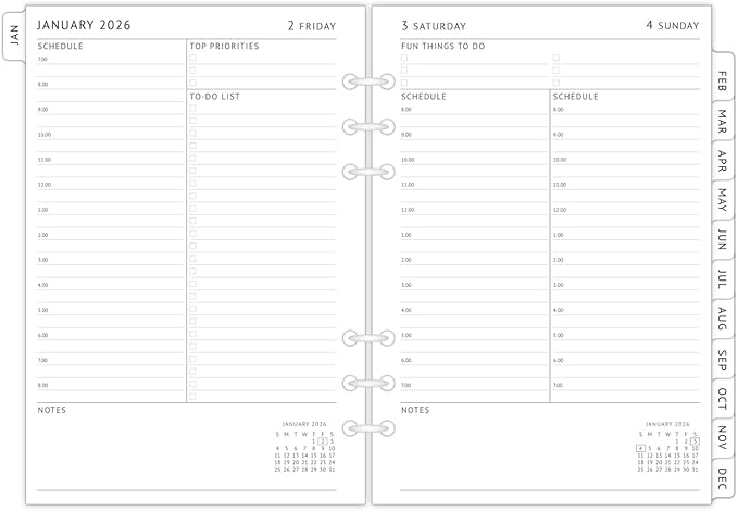newestor 2026 Daily Planner Refills A5 Size, Filofax Compatible - Day Appointment Schedule & To-Do, Monthly Tabs, 6-Hole Punched