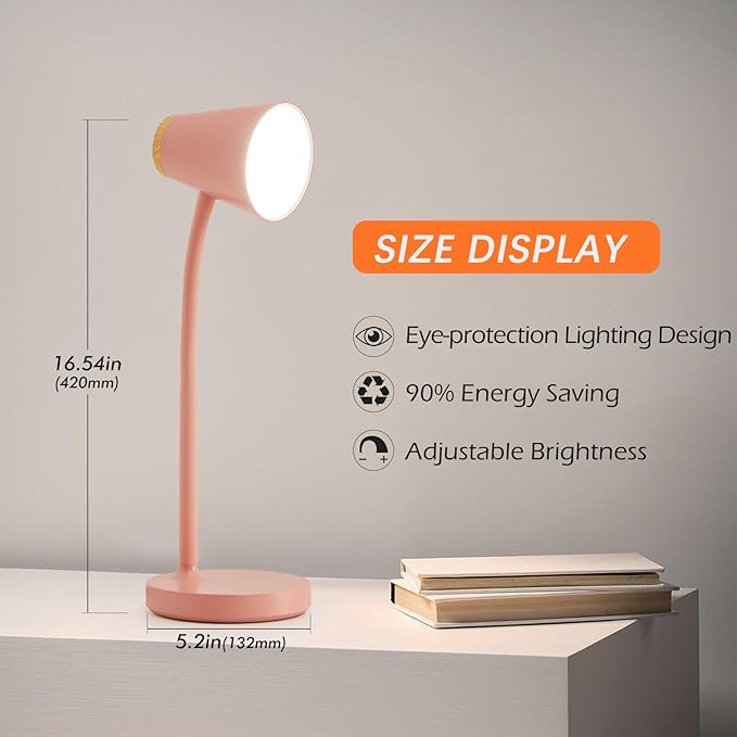 Desk Lamps for Home Office - Small LED Desk Lamp Touch Dimmable Reading Light for College Dorm Room - Adjustable Flexible Gooseneck Table Lamp for Bedside Bedroom Nightstand Pink