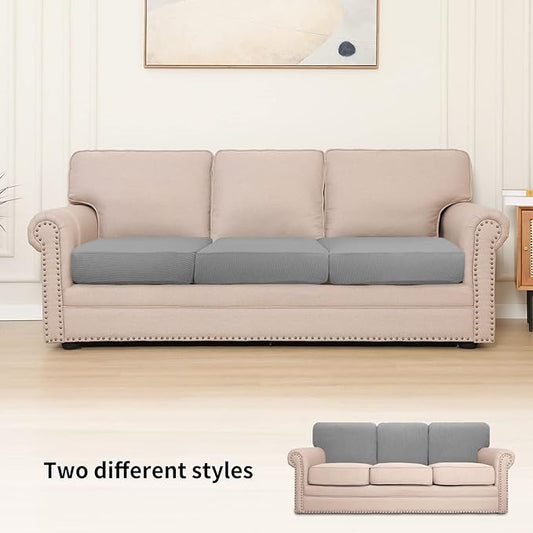 Easy-Going Stretch Individual Chair Couch Cushion Cover Sofa Cushion Furniture Protector Sofa slipcover Soft Flexibility with Elastic Bottom (3-Piece Sofa Cushion Cover, Light Gray)