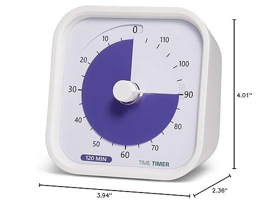TIME TIMER 120 Minute MOD Education Edition — Visual Timer with Desktop Software for Kids Classroom Learning, Testing Timer, Study Tool and Office Meetings with Silent Operation (White - 120min)