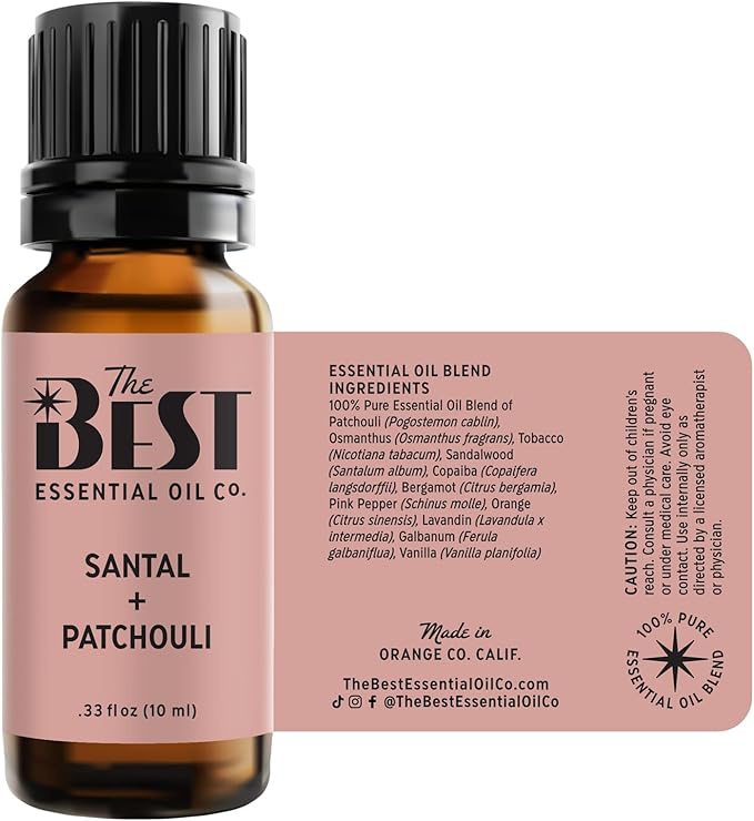 The Best Santal + Patchouli Essential Oil Blend- Premium Grade- 100% Pure Undiluted for Natural Aromatherapy & Diffuser - 10 ml (.33 fl oz)