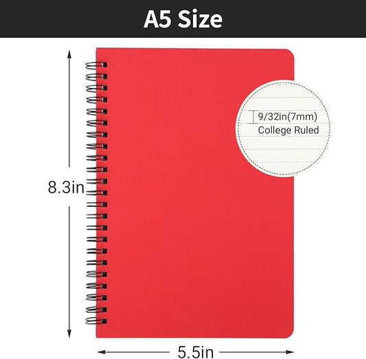 EUSOAR College Ruled Spiral Notebook, A5 1pack 5.5"X8.3" 160 Pages Lined Travel Writing Subject Notebooks Journal, Memo Notepad Sketchbook, Students Office Business Diary Ruled Journal-Red Cover