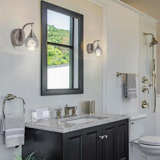 Crystal Wall Sconce, Moon Modern Wall Sconces Indoor, Dimmable LED Wall Light for Bedroom Bedside Batnroom Vanity Living Room Dining Room Hallway. Nickel