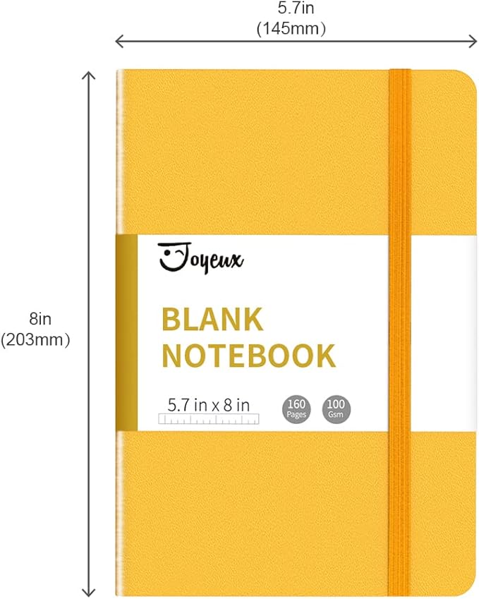 JOYEUX Blank Journal Notebook, A5, 160 Pages 100 Gsm Thick Sketch Books Hardcover Journal for Writing, 5.7 inches x 8 inches Notebooks for Work (Yellow)