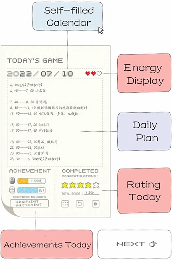 Undated Daily Planner 365 Days Notebook Game Design Pocket Organizer Appointment Book Journal Notebook A6 mini Cute Diary (Purple+Pink)