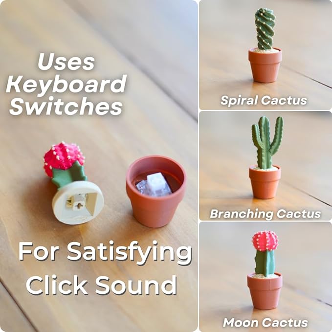 Clicky Cacti Fidget Toy with Mechanical Switches, 3D Printed Mini Plant Fidget, 3D Printed Pocket-Sized Mini Plant for Stress Relief, Focus, and Fun – Perfect Desk Accessory or Gift for Cactus Lovers