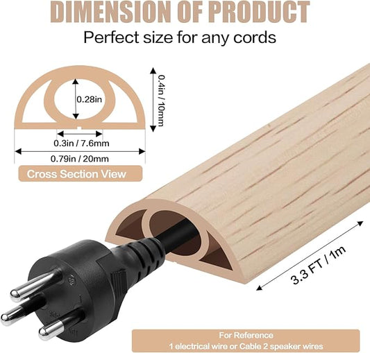 Floor Cord Cover Self Adhesive Cord Hider,3.3FT Cable Management, Extension Strip Protector for Wires, Prevent Cable Trips for Offices, Gyms, Exhibitions Cavity:0.3"(W) x 0.28"(H) Yellow Wood