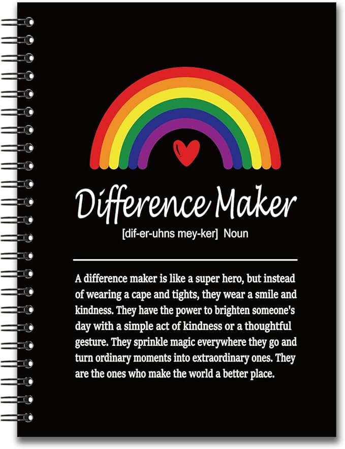 YAZMEEN Difference Maker Definition Blank Spiral Notebook(160 Pages) Rainbow Hardcover Sketchbook Social Worker Notebook Employee Appreciation Gift Funny Office Gift for Teacher Coworker Boss Leader