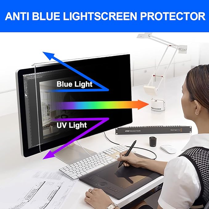 Computer Privacy Screen Filter 22 Hanging Monitor Privacy Screen Protector for 16:10 Aspect Ratio Widescreen Computer Monitor, Eye Protection Anti Glare Blue Light Screen Protector