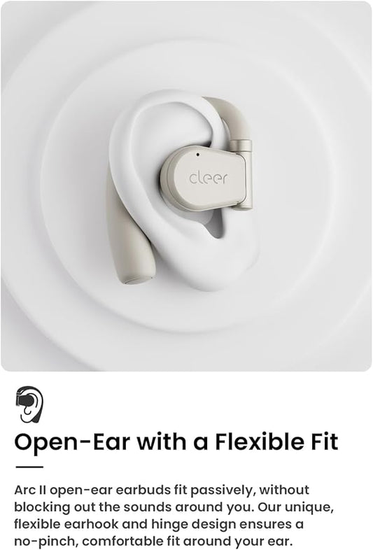 Cleer ARC II Open-Ear True Wireless Bluetooth Headphones,Snapdragon Sound,Multipoint Connection,Secure Fit,IPX5 Waterproof,Crystal Clear Calls,35 Hours Playtime,for iPhone & Android (Light Grey)