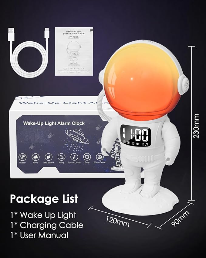 AMIR Wake Up Light Sunrise Alarm Clock for Kids, Bluetooth Speaker Wake Up Light Alarm Clock, 21 Natural Sounds, 22 Lighting Modes, Night Lights with Dual Alarm, Snooze