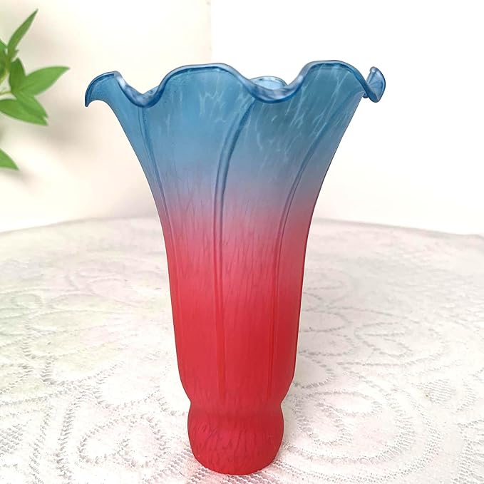 Bieye LS67 Lily Flower Blown Glass Lampshade (Red Blue, Opening I.D. 1.26" x O.D. 1.5")
