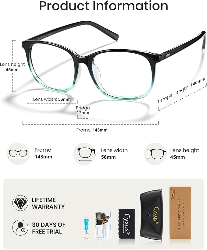Cyxus Blue Light Blocking Glasses Women Men Computer Gaming Square Glasses UV400 Protection Anti Eyestrain