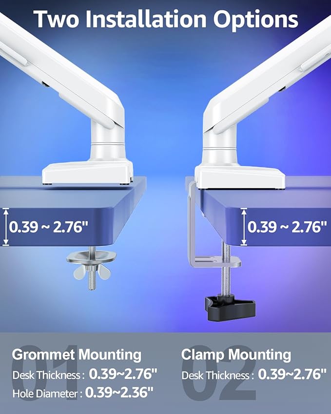 Dual Monitor Mount for 32 27 24 22inch Screens, Gas Spring Monitor Stand for 2 Monitor, Full Adjustable Monitors Desk Mount with C-Clamp&Grommet Base, Each Arm Holds 4.4-22 lbs, Freelift Pro White