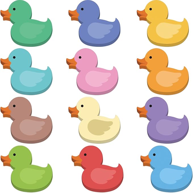 12 Pcs Duck Sticky Notes Small Duck Shaped Note Pads Colorful Animal Self Sticky Post Notes Cute Duck Memo Sticky Tabs for School Office Home Stationery Supplies Party Favors