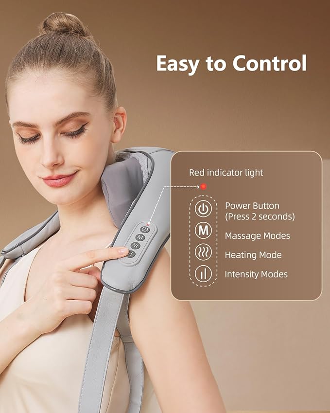 Cordless Neck Shoulder Massager with Heat,Deep Tissue Kneading Relieves Tension Improves Circulation,Gifts for Women,Men,Mom,Dad(Grey)