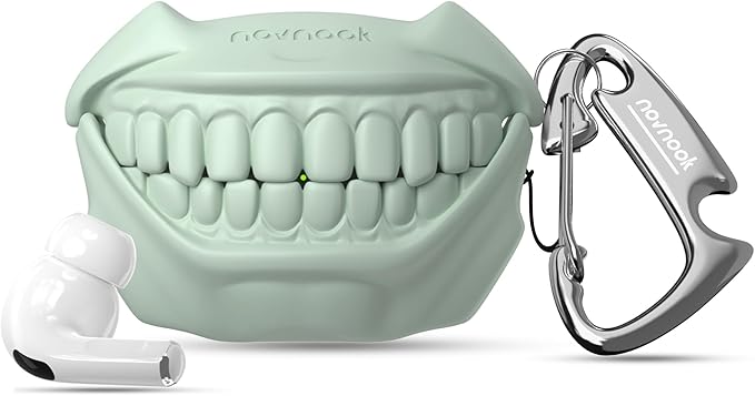 for AirPods Pro 2nd Generation Case, Unique Funny Teeth Design, Soft Silicone Shell, Compatible with Wireless Charging (Cloud Green)
