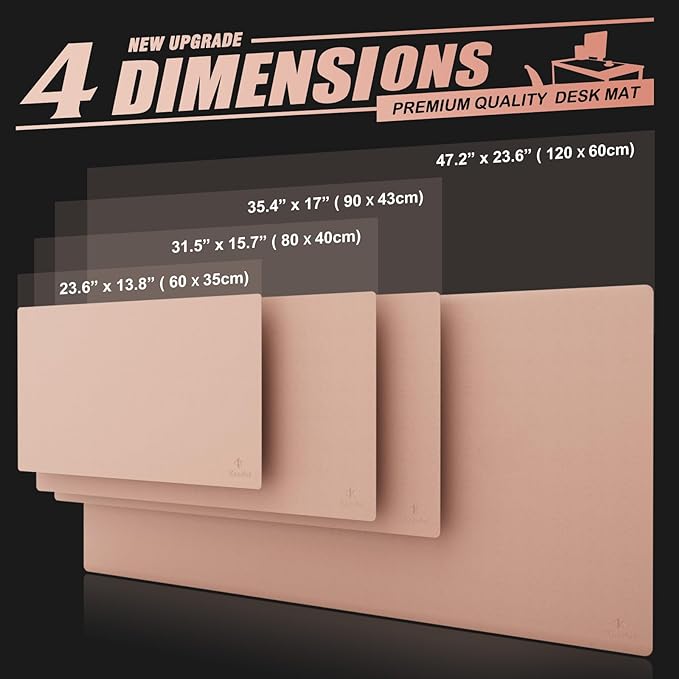 K KNODEL Large Office Leather Desk Mat, Mouse and Keyboard Pad, Computer and Laptop Mat, Desktop Protector and Cover, Writing Pad and Blotter (47.2"x23.6", Pink)