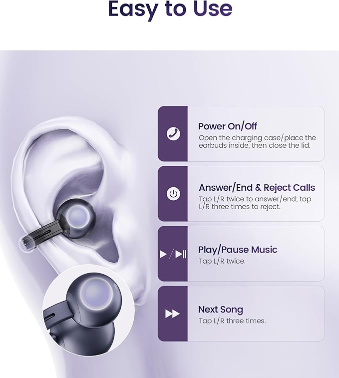 StarClip Open-Ear Wireless Bluetooth Headphones, Clip-On Earbuds, 4D Panoramic Sound, Clear Calls, Lightweight, Secure Fit, IP54 Water-Resistant Ear Grips for Workout and Daily Use, Black