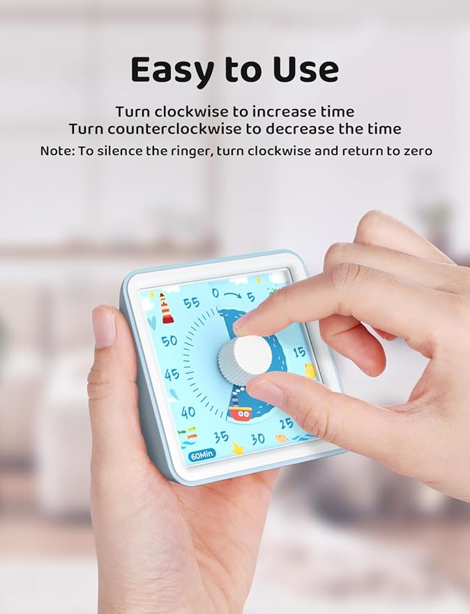 LIORQUE 60 Minute Visual Timer for Kids, Visual Countdown Timer for Classroom Office Kitchen with 'Boat' Pattern Design, Pomodoro Timer with Silent Operation (Batteries Included)