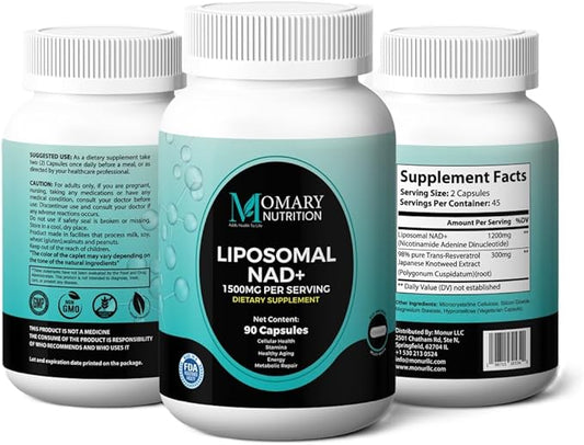 Liposomal NAD+ Supplement | Highest Rated NAD Supplements for Women & Men with Resveratrol and Japanese Knotweed Extract, Support Stamina, Metabolic Repair | Vegan, Gluten Free, Non-GMO, 90 Capsule